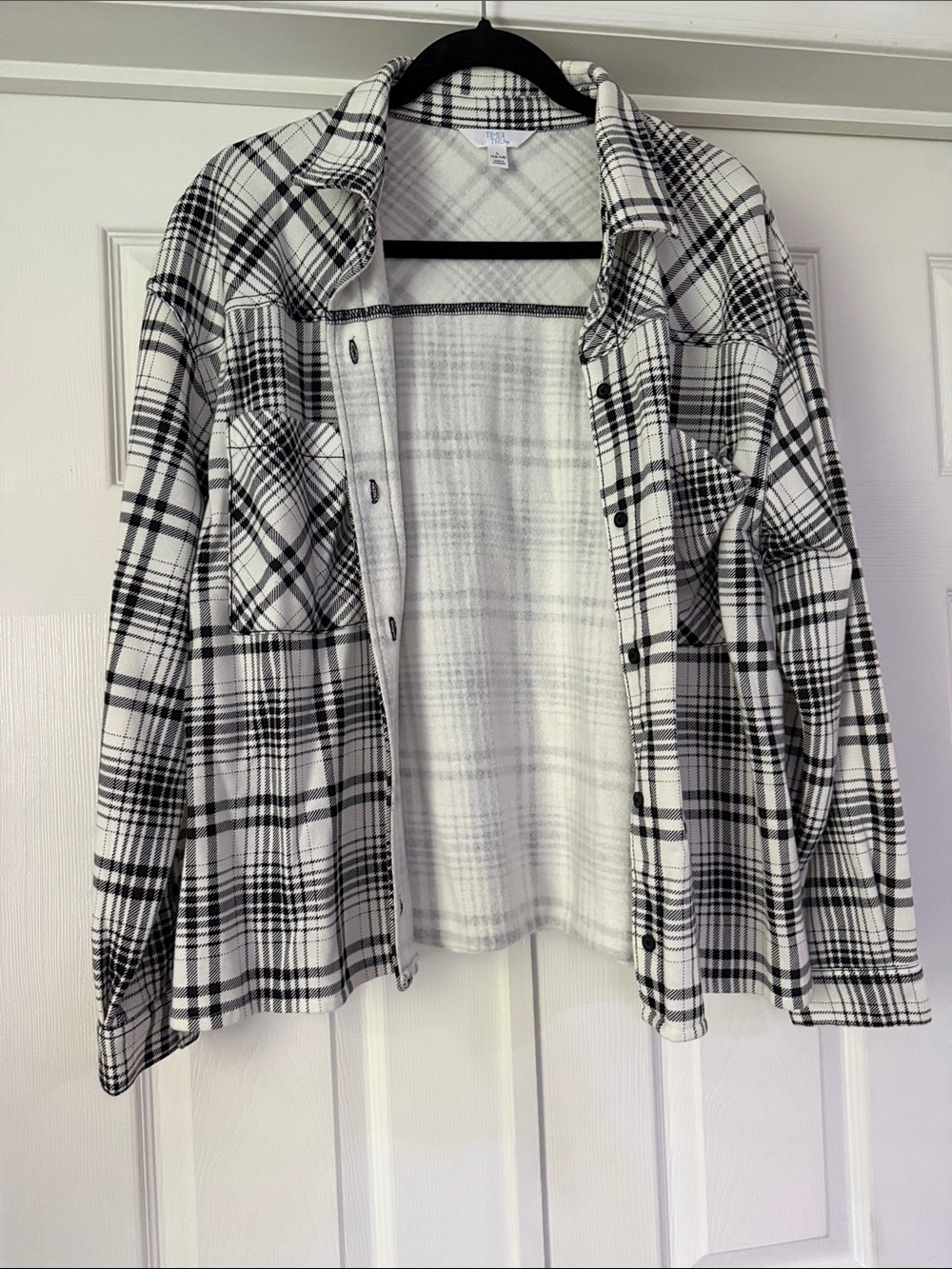 Time and Tru Black & White Plaid Button-Up Shacket